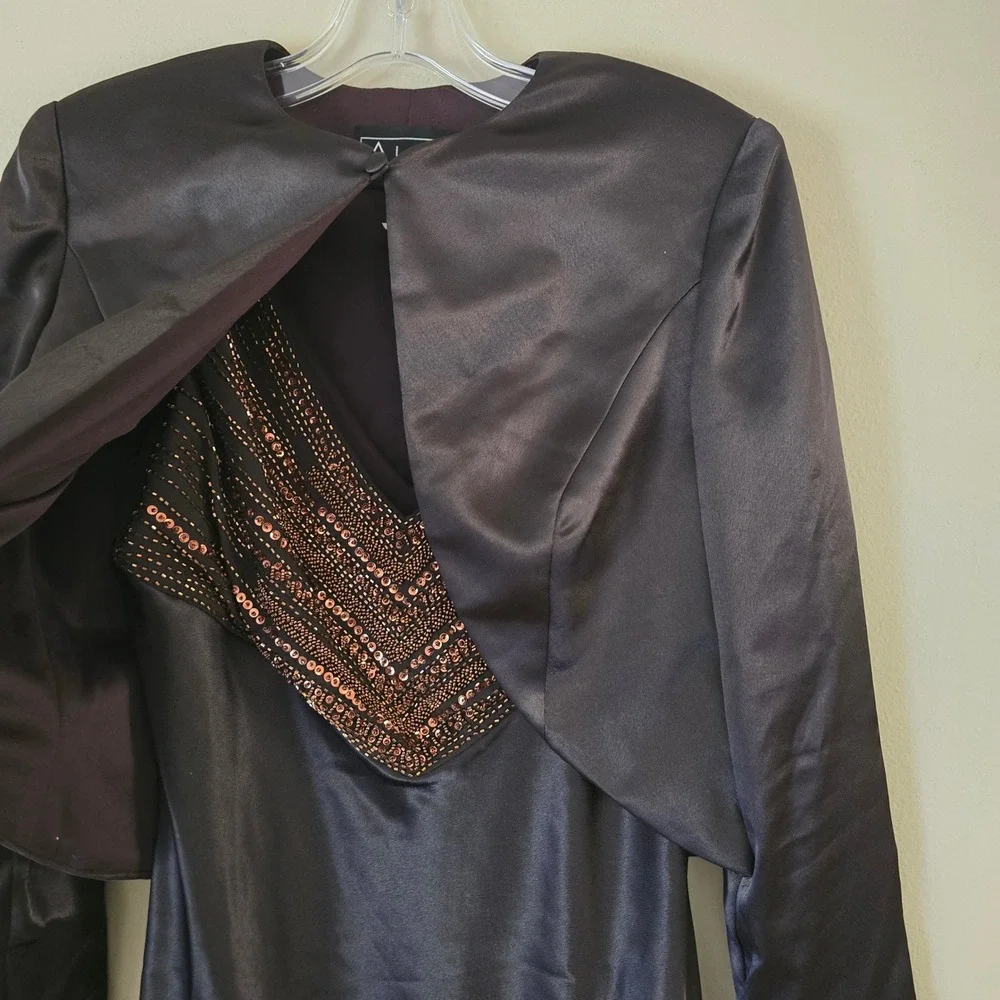 Alex Evenings Womens 2 Pc Set Beaded Maxi Dress and‎ Bolero Brown Size 8 Y2K